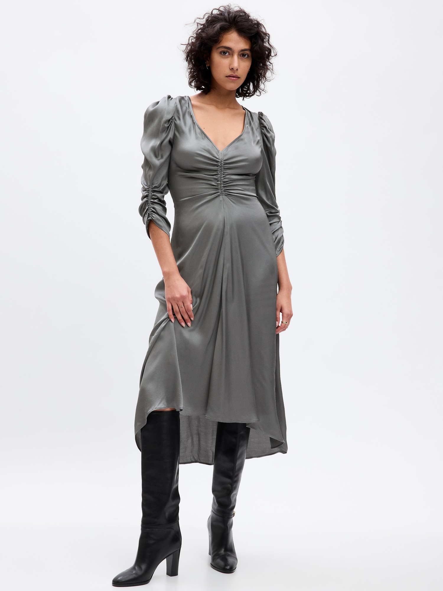 Ruched Satin Midi Dress | Gap
